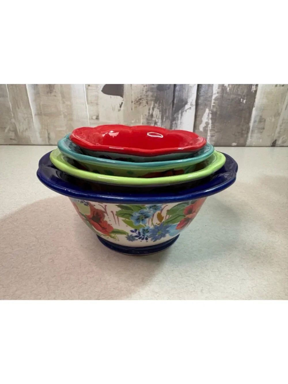 Pioneer Woman Ceramic Nesting Measuring Prep Bowls Cups 4 piece Floral